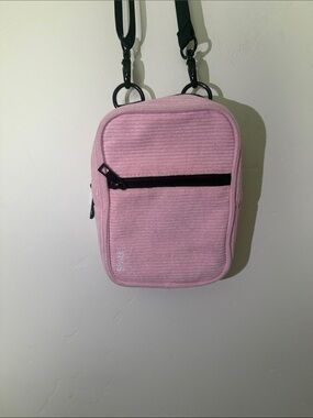Brixley Pink Corduroy Crossbody Bag with Black Accents fannypack/small/purse